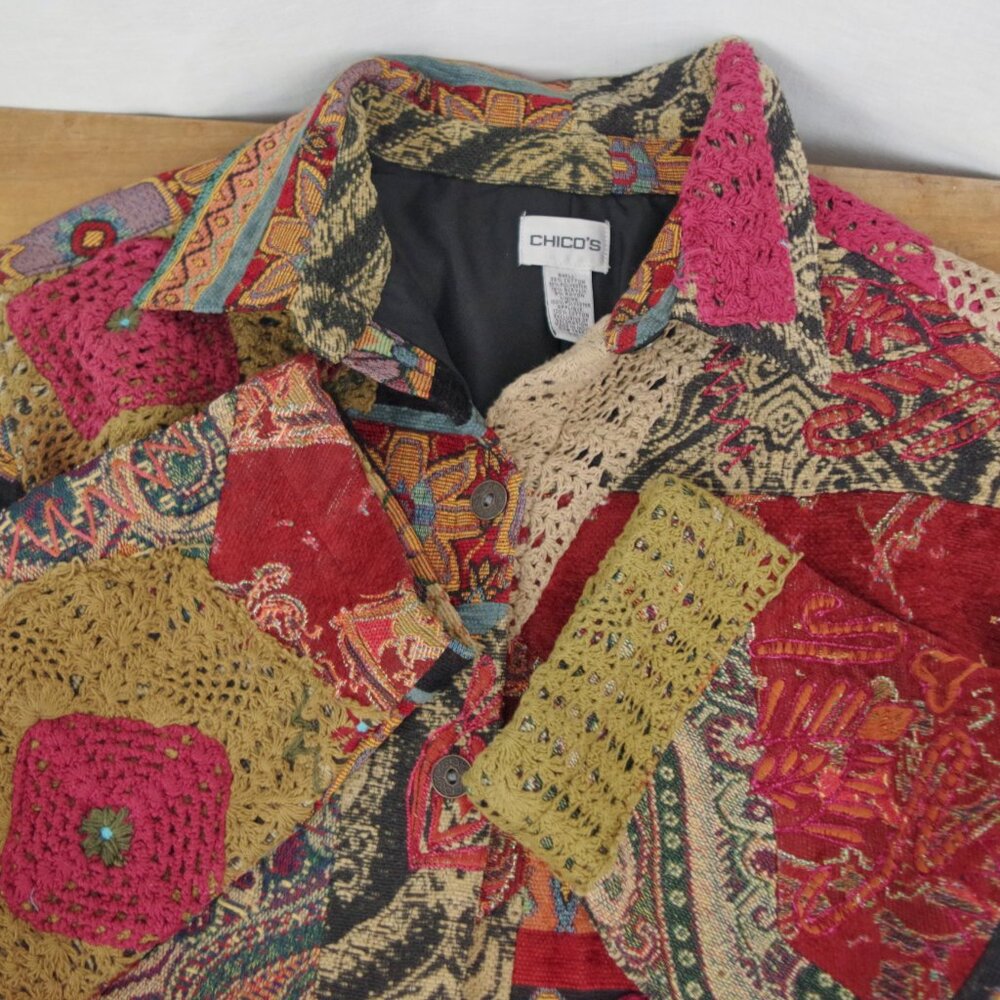 Vintage Chico's Patchwork Tapestry Jacket Size 3 - image 4
